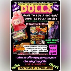 Tonight, customer appreciation giveaway doll/gift wheel/$10 DOLLZ/low starts